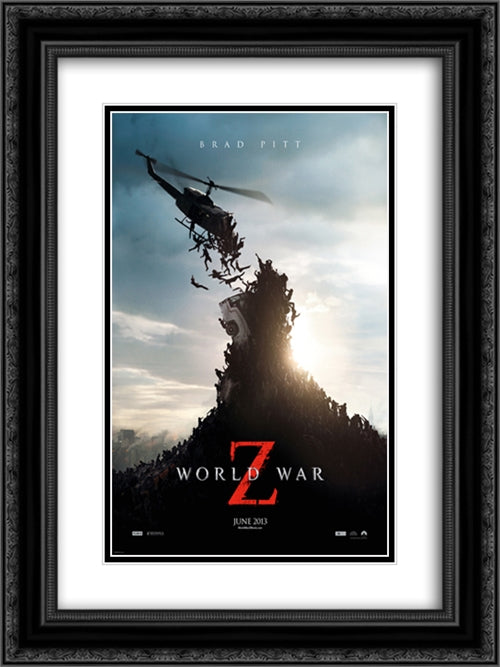 World War Z 18x24 Black Ornate Wood Framed Movie Poster with Double Matting