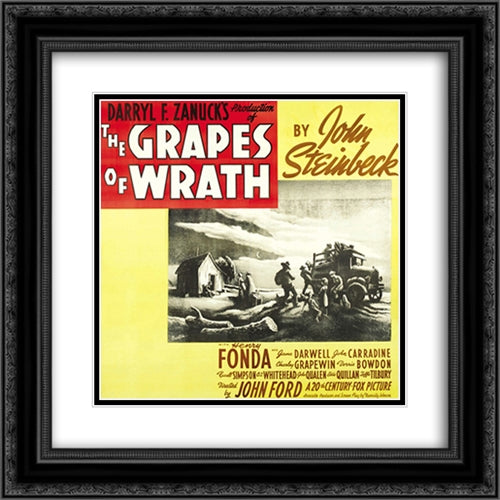 The Grapes of Wrath 20x20 Black Ornate Wood Framed Movie Poster with Double Matting