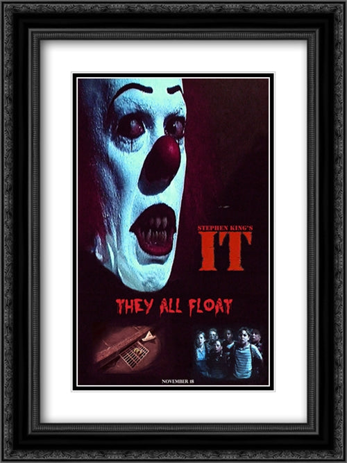Stephen King's IT 18x24 Black Ornate Wood Framed Movie Poster with Double Matting