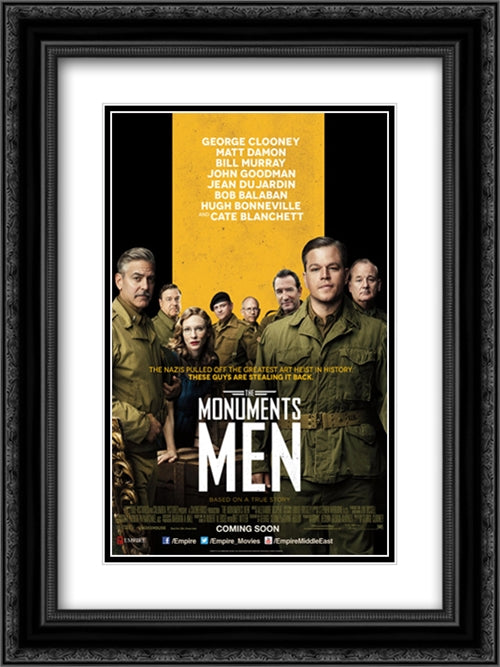 The Monuments Men 18x24 Black Ornate Wood Framed Movie Poster with Double Matting