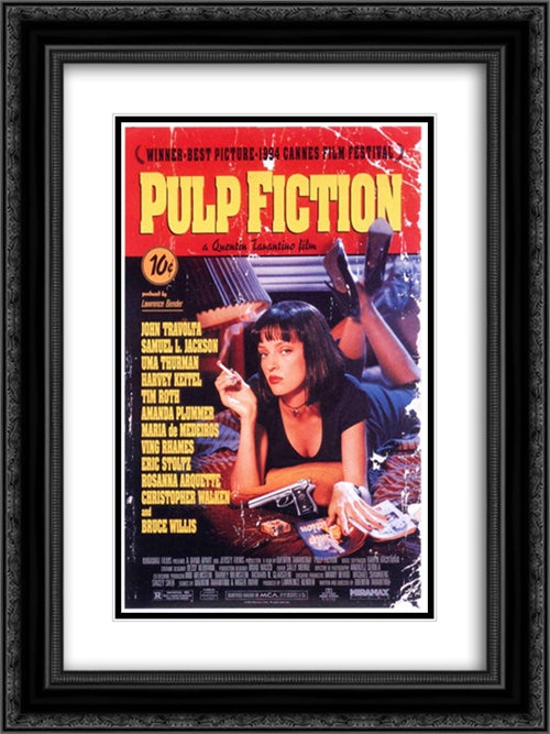 Pulp Fiction 18x24 Black Ornate Wood Framed Movie Poster with Double Matting