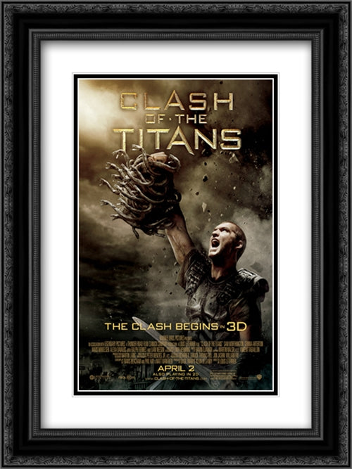 Clash of the Titans 18x24 Black Ornate Wood Framed Movie Poster with Double Matting