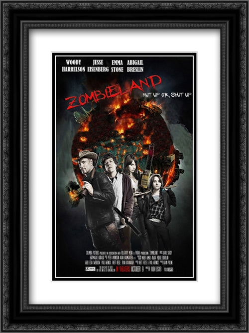 Zombieland 18x24 Black Ornate Wood Framed Movie Poster with Double Matting