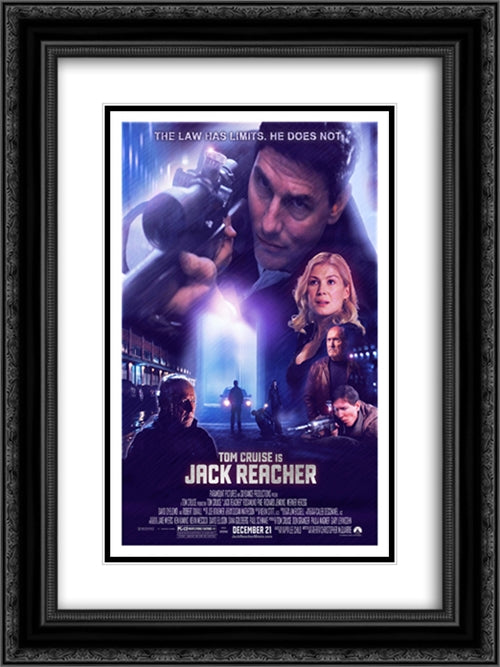 Jack Reacher 18x24 Black Ornate Wood Framed Movie Poster with Double Matting