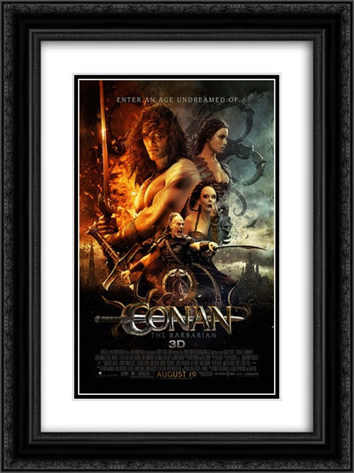 Conan the Barbarian 18x24 Black Ornate Wood Framed Movie Poster with Double Matting