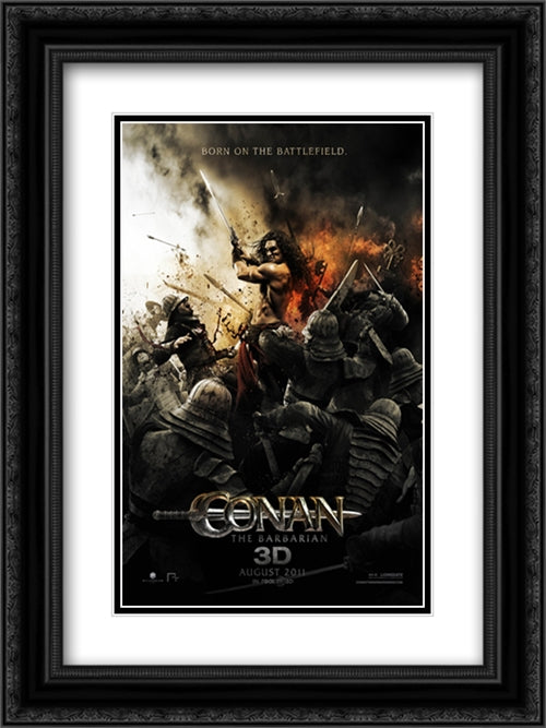 Conan the Barbarian 18x24 Black Ornate Wood Framed Movie Poster with Double Matting