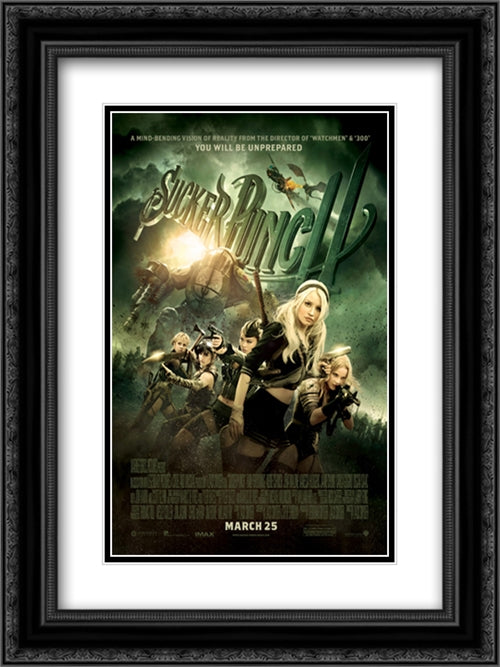 Sucker Punch 18x24 Black Ornate Wood Framed Movie Poster with Double Matting