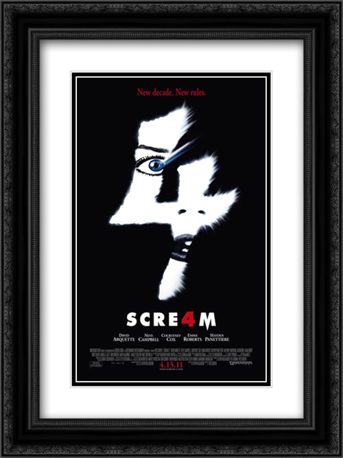 Scream 4 18x24 Black Ornate Wood Framed Movie Poster with Double Matting