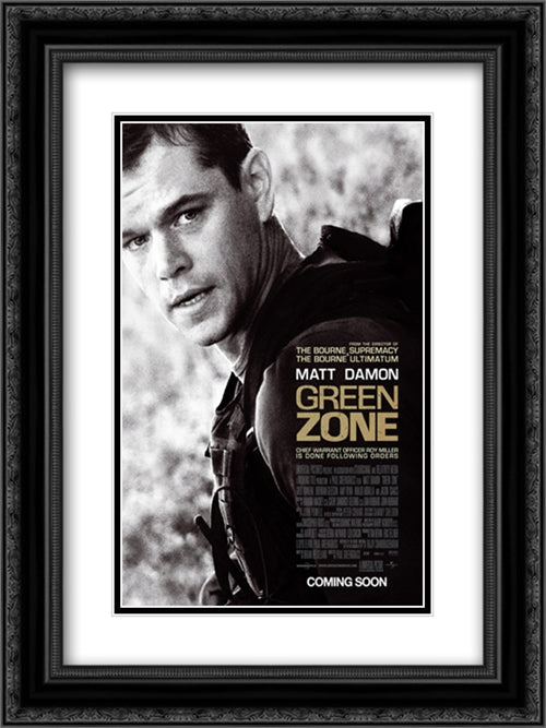 Green Zone 18x24 Black Ornate Wood Framed Movie Poster with Double Matting