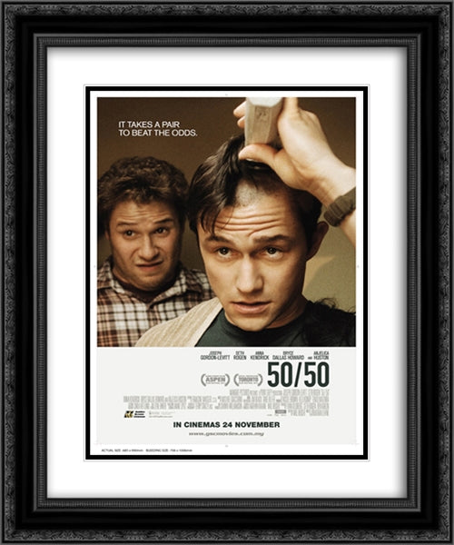 50/50 20x24 Black Ornate Wood Framed Movie Poster with Double Matting