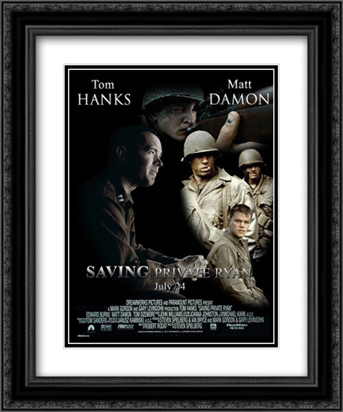 Saving Private Ryan 20x24 Black Ornate Wood Framed Movie Poster with Double Matting