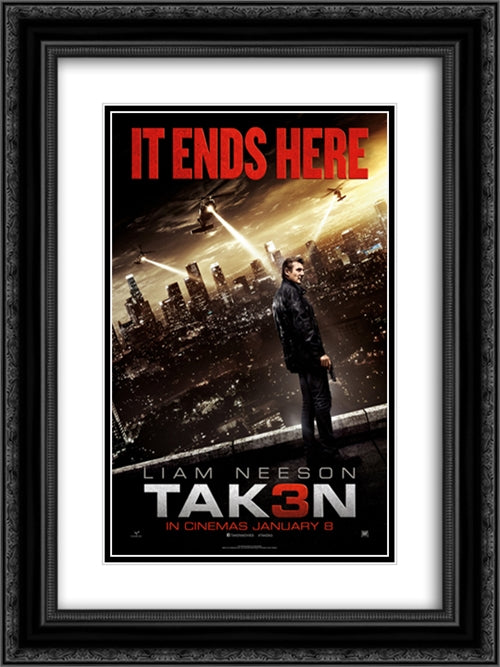 Taken 3 18x24 Black Ornate Wood Framed Movie Poster with Double Matting