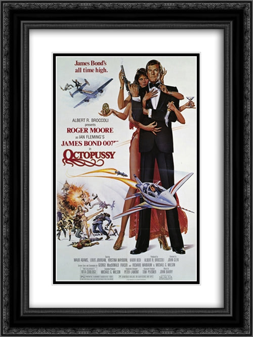 James Bond 007 Octopussy 18x24 Black Ornate Wood Framed Movie Poster with Double Matting