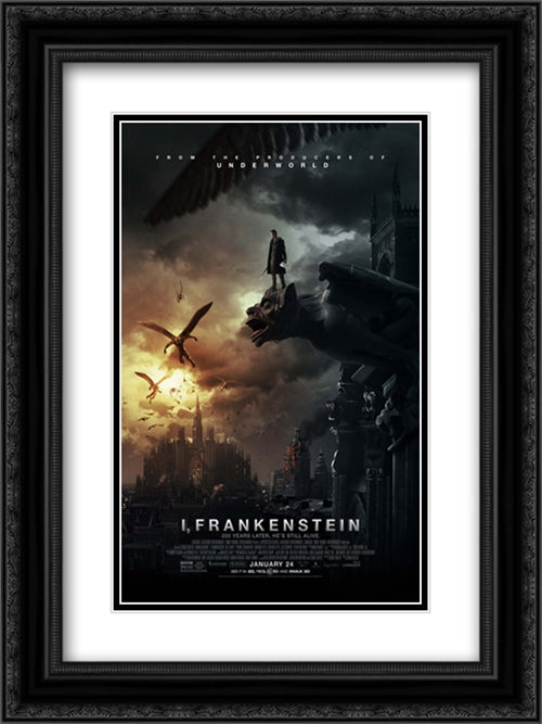 I, Frankenstein 18x24 Black Ornate Wood Framed Movie Poster with Double Matting