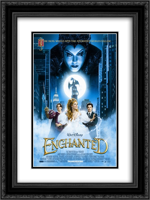 Enchanted 18x24 Black Ornate Wood Framed Movie Poster with Double Matting