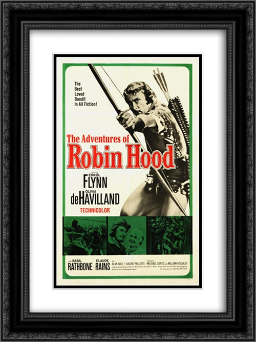 The Adventures of Robin Hood 18x24 Black Ornate Wood Framed Movie Poster with Double Matting