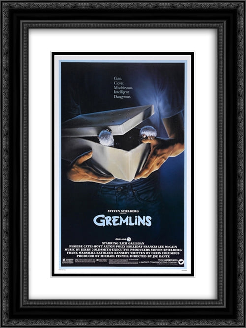 Gremlins 18x24 Black Ornate Wood Framed Movie Poster with Double Matting