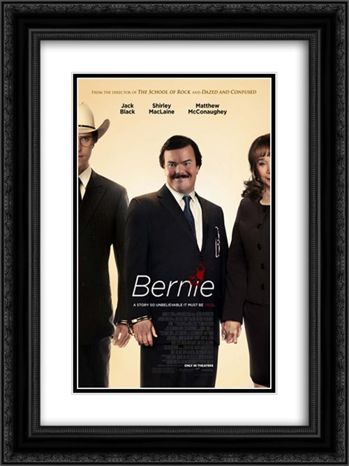 Bernie 18x24 Black Ornate Wood Framed Movie Poster with Double Matting