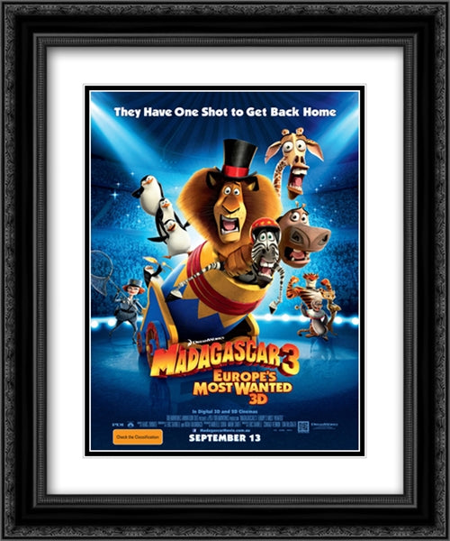 Madagascar 3 20x24 Black Ornate Wood Framed Movie Poster with Double Matting