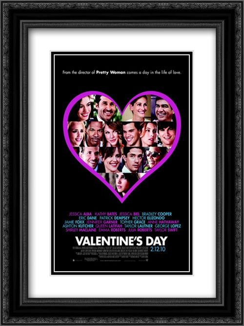 Valentine's Day 18x24 Black Ornate Wood Framed Movie Poster with Double Matting