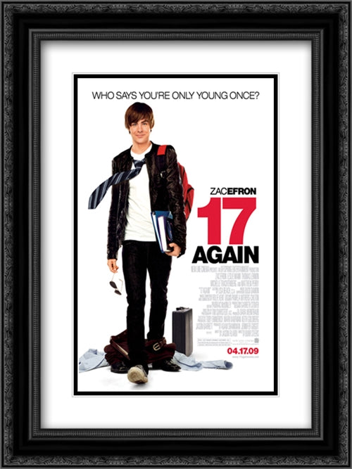 17 Again 18x24 Black Ornate Wood Framed Movie Poster with Double Matting