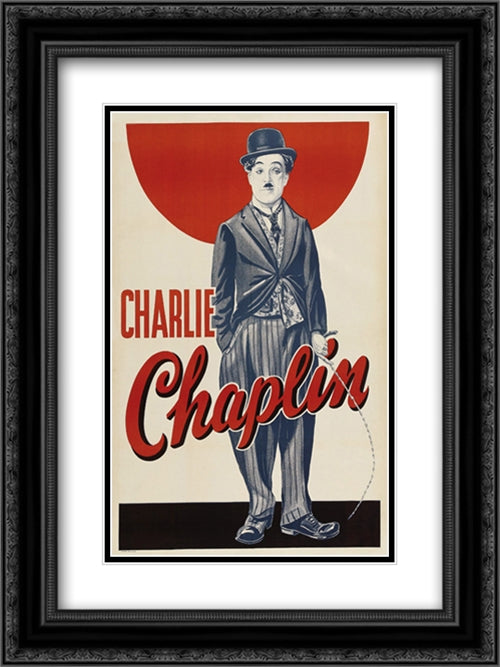 Charlie Chaplin 18x24 Black Ornate Wood Framed Movie Poster with Double Matting