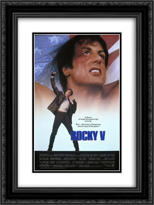 Rocky V 18x24 Black Ornate Wood Framed Movie Poster with Double Matting