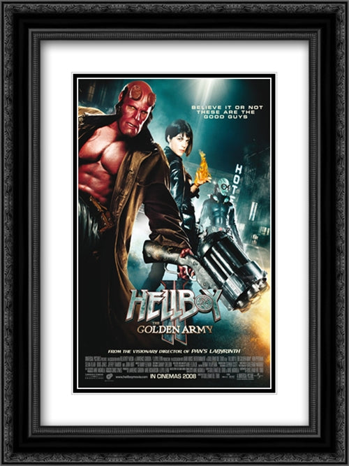 Hellboy 18x24 Black Ornate Wood Framed Movie Poster with Double Matting