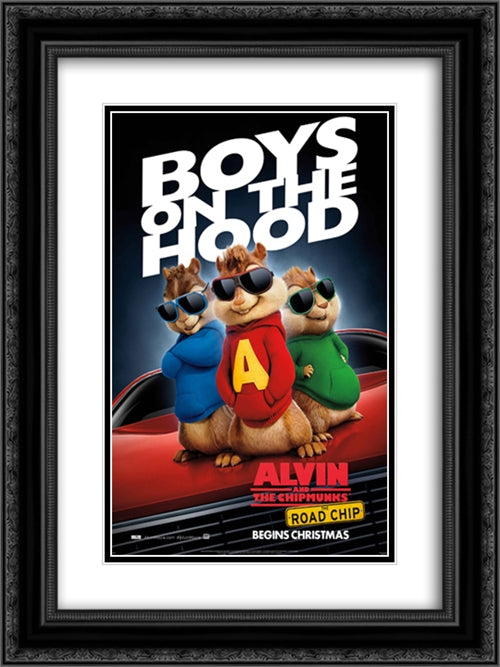 Alvin and the Chipmunks: The Road Chip 18x24 Black Ornate Wood Framed Movie Poster with Double Matting