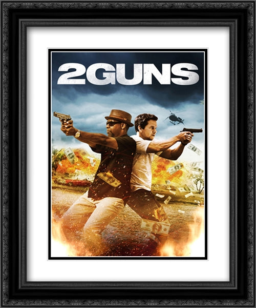 2 Guns 20x24 Black Ornate Wood Framed Movie Poster with Double Matting