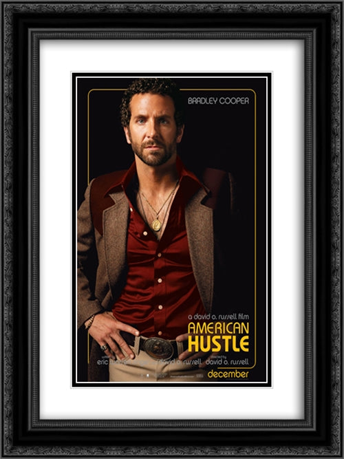 American Hustle 18x24 Black Ornate Wood Framed Movie Poster with Double Matting
