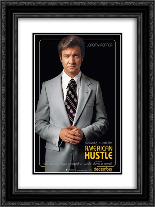 American Hustle 18x24 Black Ornate Wood Framed Movie Poster with Double Matting