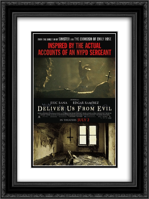 Deliver Us From Evil 18x24 Black Ornate Wood Framed Movie Poster with Double Matting