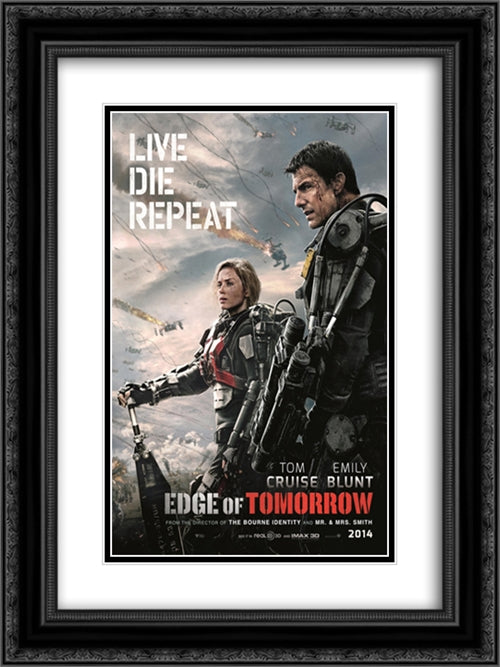 Edge of Tomorrow 18x24 Black Ornate Wood Framed Movie Poster with Double Matting
