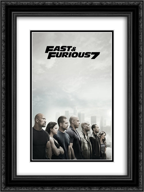 Fast & Furious 7 18x24 Black Ornate Wood Framed Movie Poster with Double Matting