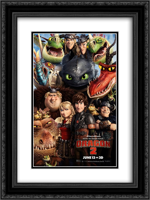 How to Train Your Dragon 2 18x24 Black Ornate Wood Framed Movie Poster with Double Matting