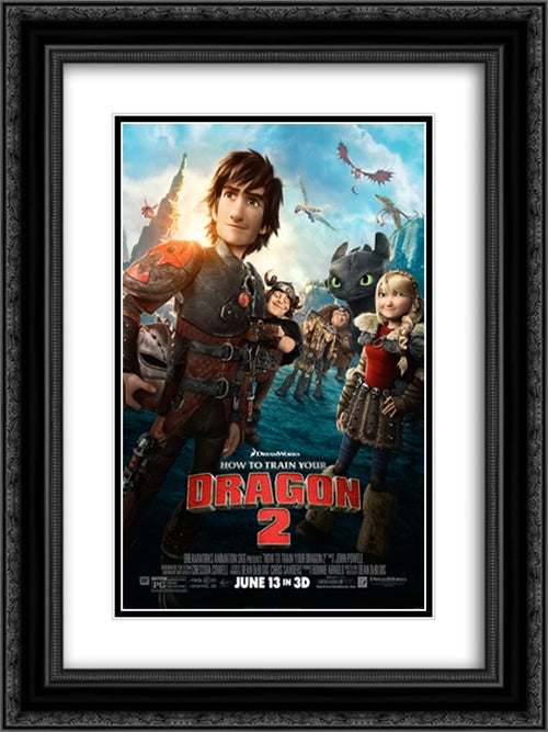 How to Train Your Dragon 2 18x24 Black Ornate Wood Framed Movie Poster with Double Matting