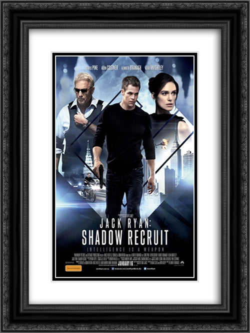 Jack Ryan Shadow Recruit 18x24 Black Ornate Wood Framed Movie Poster with Double Matting