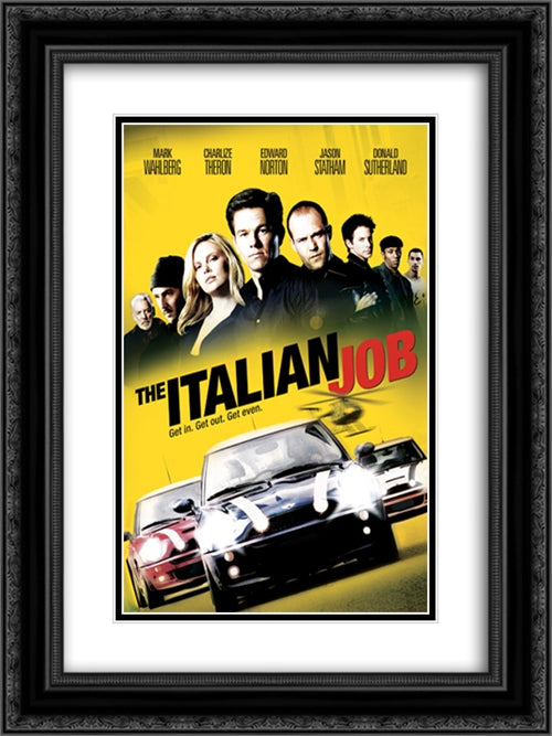 The Italian Job 18x24 Black Ornate Wood Framed Movie Poster with Double Matting