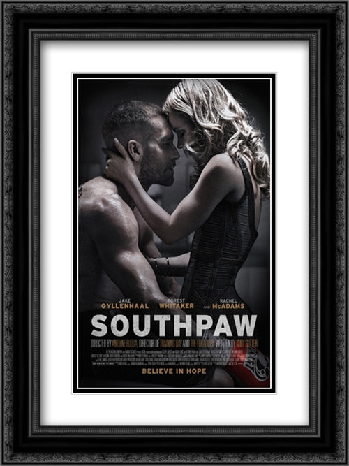 Southpaw 18x24 Black Ornate Wood Framed Movie Poster with Double Matting