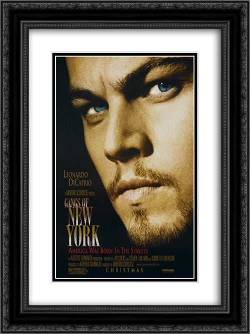 Gangs of New York 18x24 Black Ornate Wood Framed Movie Poster with Double Matting