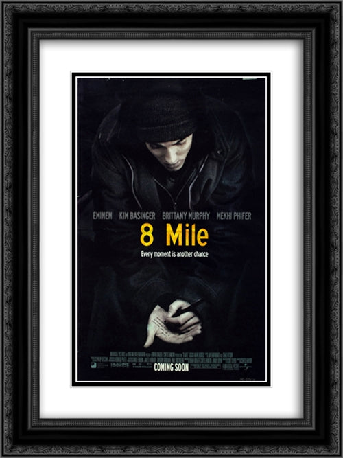 8 Mile 18x24 Black Ornate Wood Framed Movie Poster with Double Matting