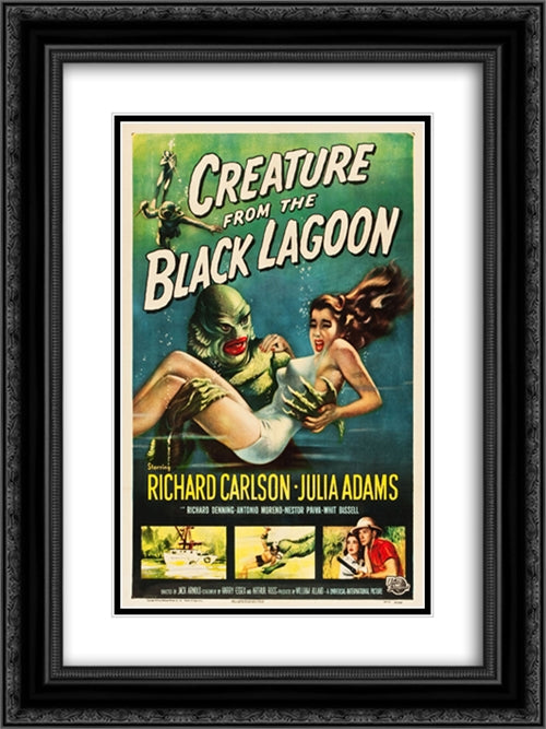 Creature from the Black Lagoon 18x24 Black Ornate Wood Framed Movie Poster with Double Matting