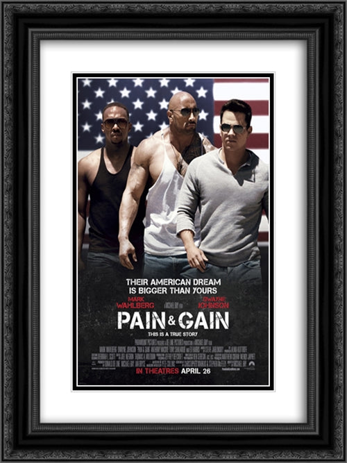 Pain & Gain 18x24 Black Ornate Wood Framed Movie Poster with Double Matting