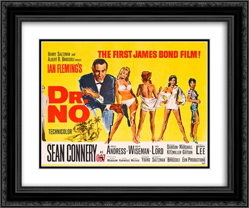 James Bond 007 Dr. No 24x20 Black Ornate Wood Framed Movie Poster with Double Matting