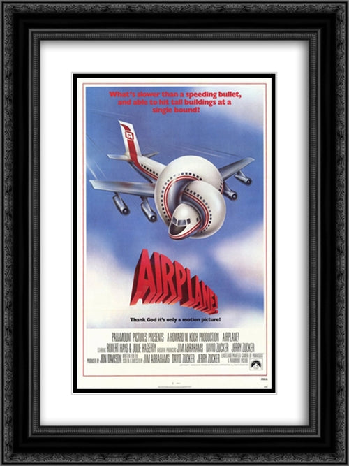 Airplane 18x24 Black Ornate Wood Framed Movie Poster with Double Matting