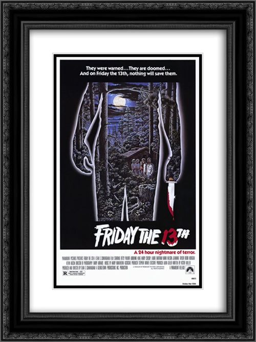 Friday the 13th 18x24 Black Ornate Wood Framed Movie Poster with Double Matting