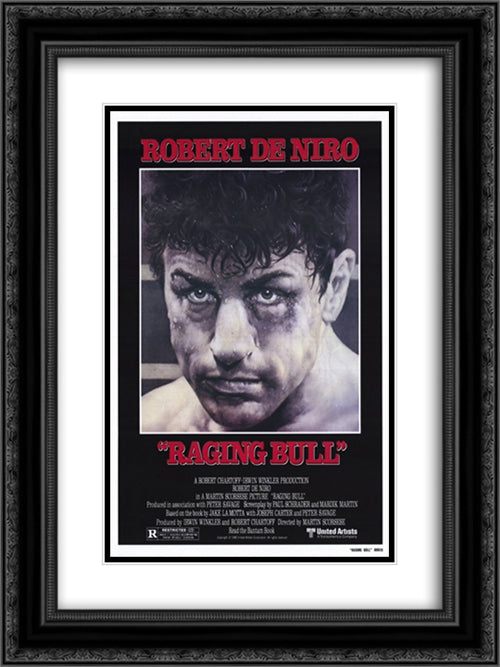 Raging Bull 18x24 Black Ornate Wood Framed Movie Poster with Double Matting