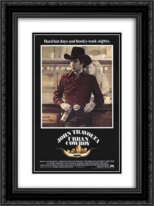 Urban Cowboy 18x24 Black Ornate Wood Framed Movie Poster with Double Matting