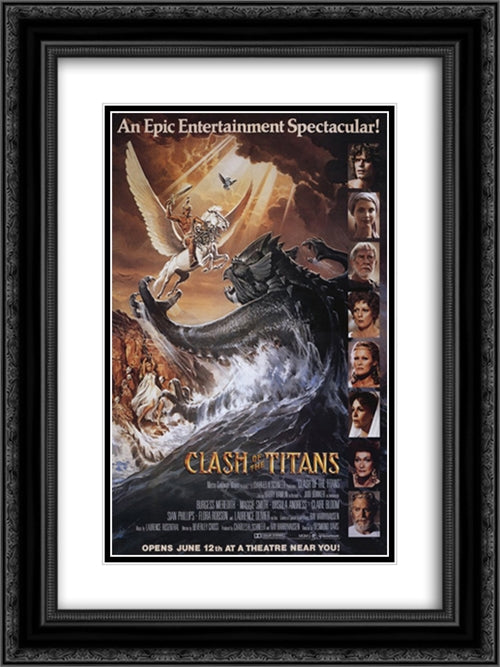 Clash of the Titans 18x24 Black Ornate Wood Framed Movie Poster with Double Matting